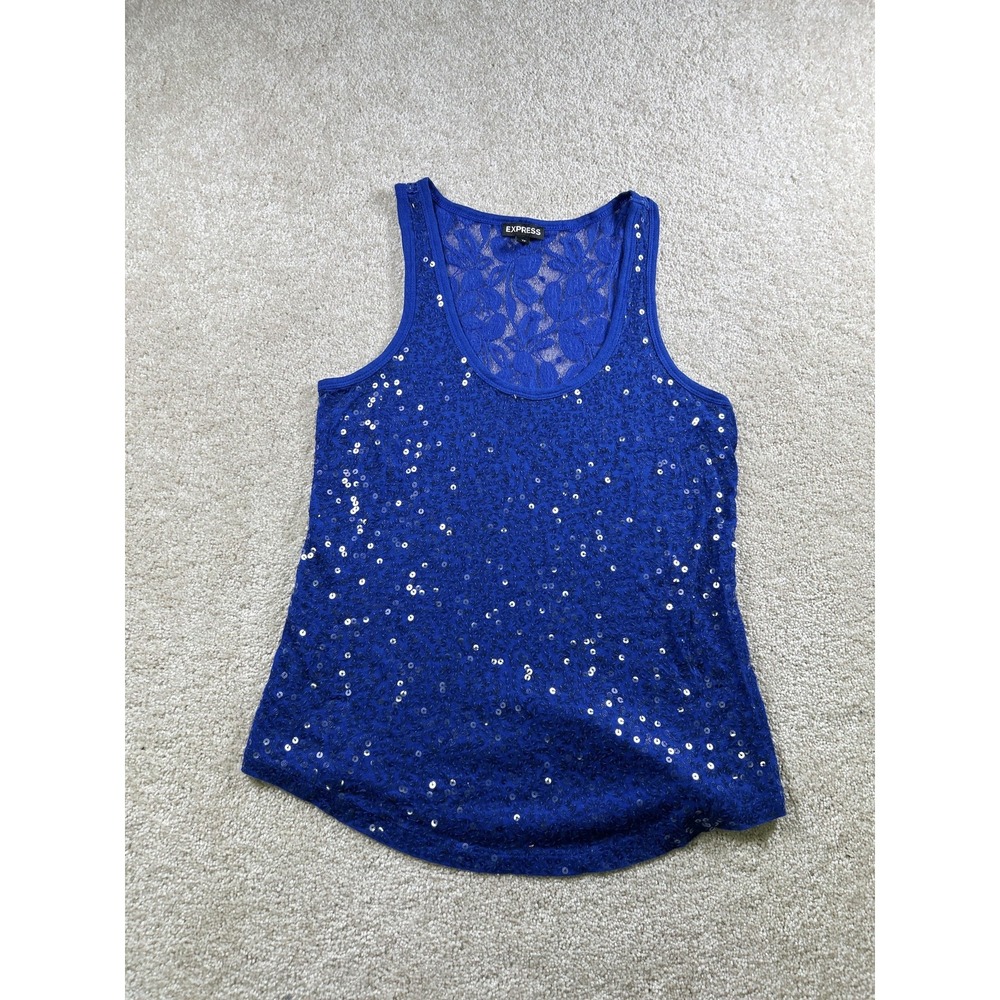Express Tank Top Womens XS Sequin Lace Sheer Floral Party Racerback Sleeveless